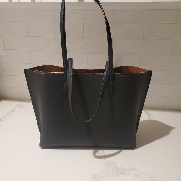 Quince black Italian leather triple compartment shopper tote - Picture 4 of 11